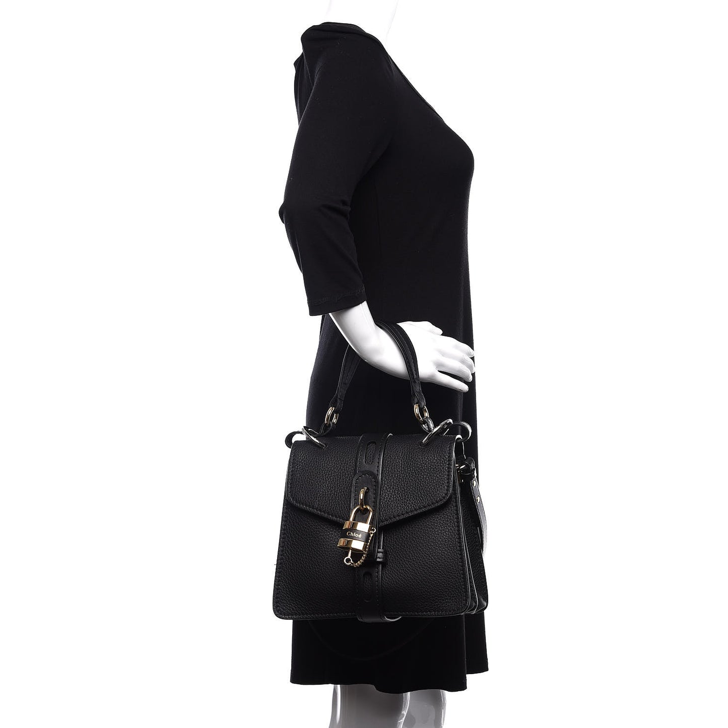 Shiny Grained Calfskin Small Aby Day Shoulder Bag Black