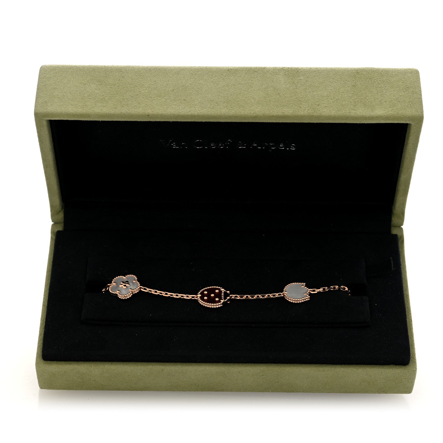 Van Cleef & Arpels 18K Rose Gold Carnelian Mother of Pearl Onyx 5 Motifs Lucky Spring Bracelet 4 of 4
