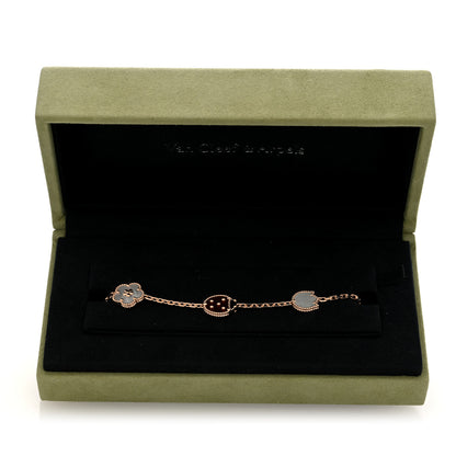 Van Cleef & Arpels 18K Rose Gold Carnelian Mother of Pearl Onyx 5 Motifs Lucky Spring Bracelet 4 of 4