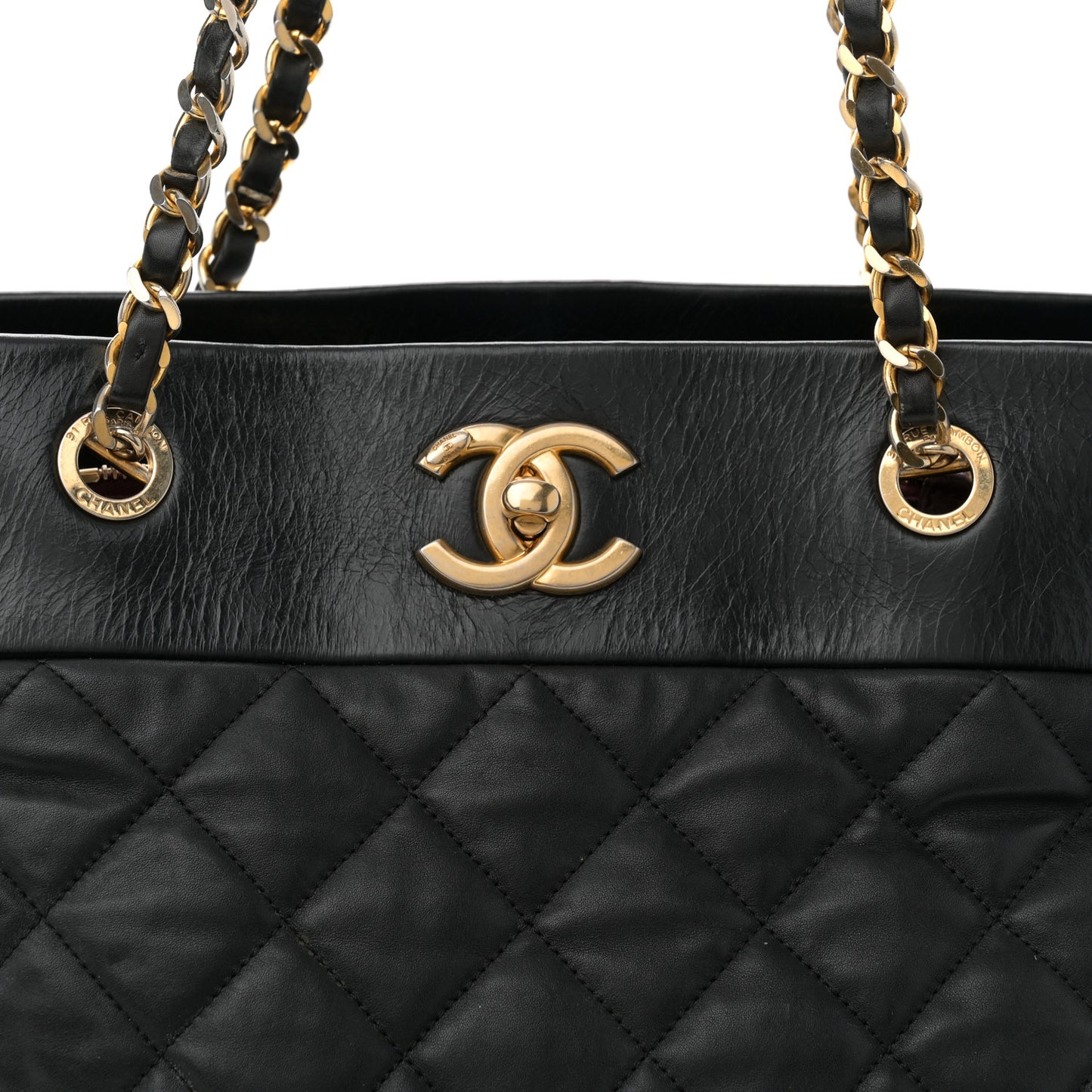 Calfskin Quilted Large Soft Elegance Tote Black