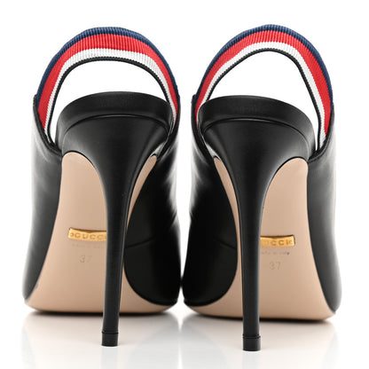 Gucci Malaga Kid Web Sylvie High Heel Slingback Pumps 37 Black 4 of 10