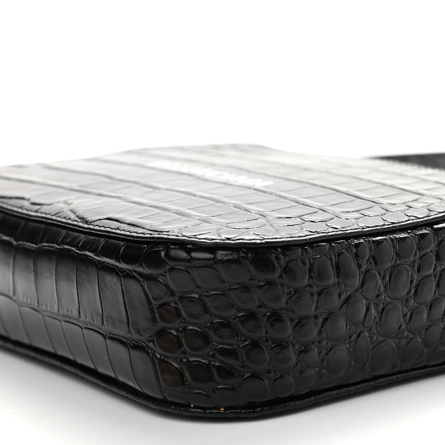 Shiny Calfskin Logo Crocodile Embossed S Everyday Camera Bag with Handle Black
