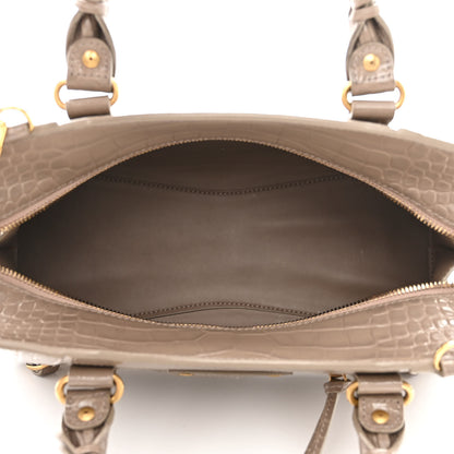 Balenciaga Shiny Supple Calfskin Crocodile Embossed Neo Classic Gold Hardware S City Mink Grey 5 of 13