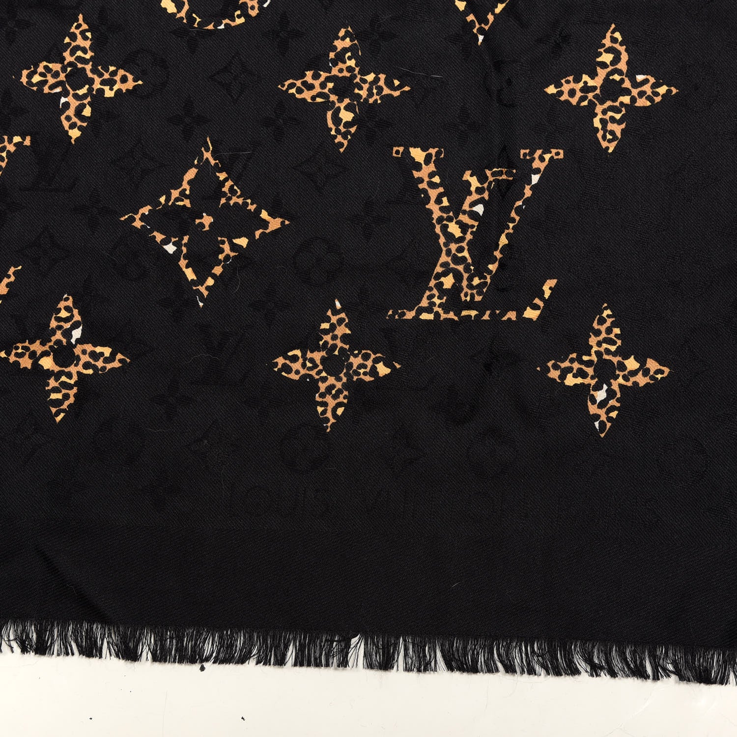 Louis Vuitton Wool Silk Monogram Giant Jungle Shawl Black 3 of 4
