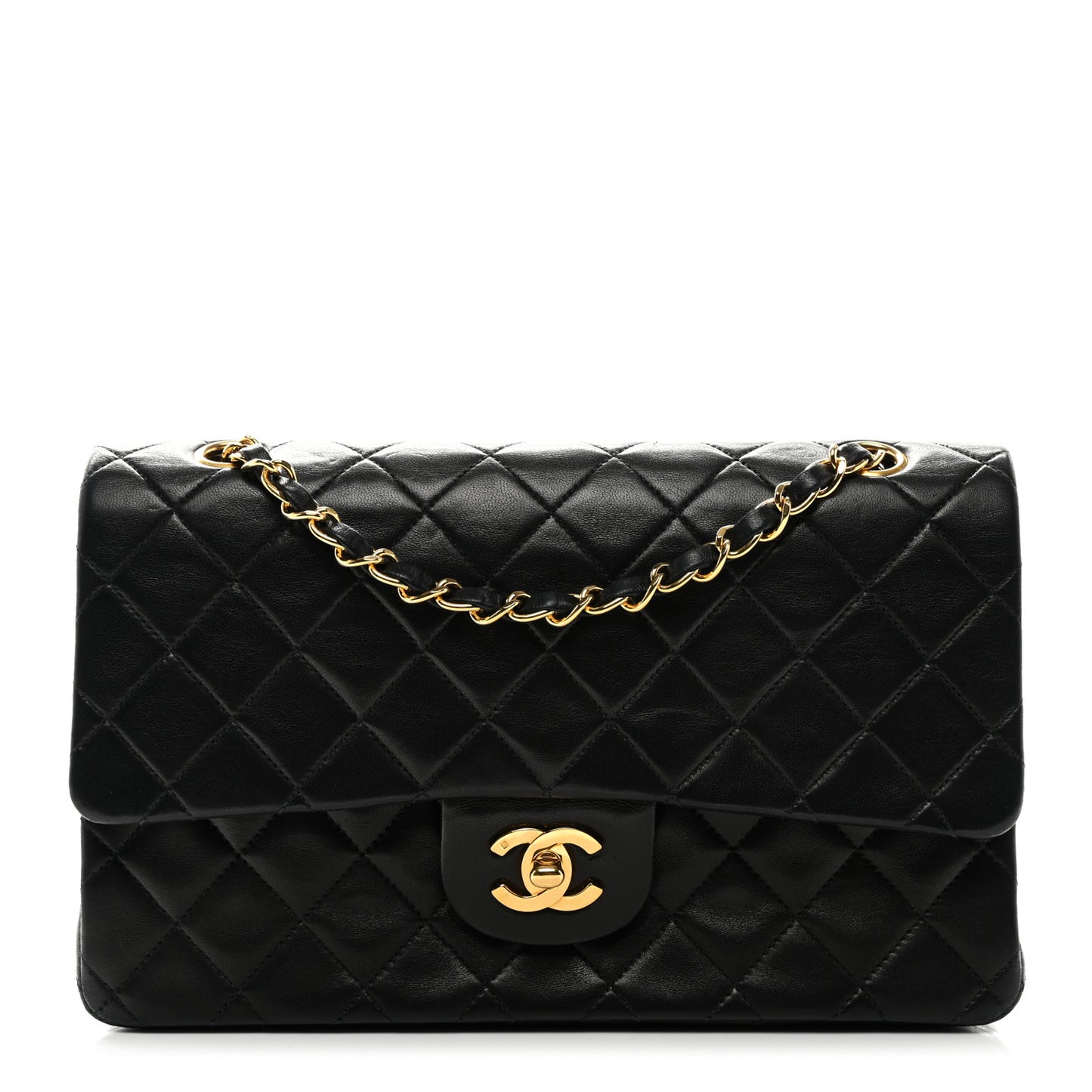 Lambskin Quilted Medium Double Flap Black