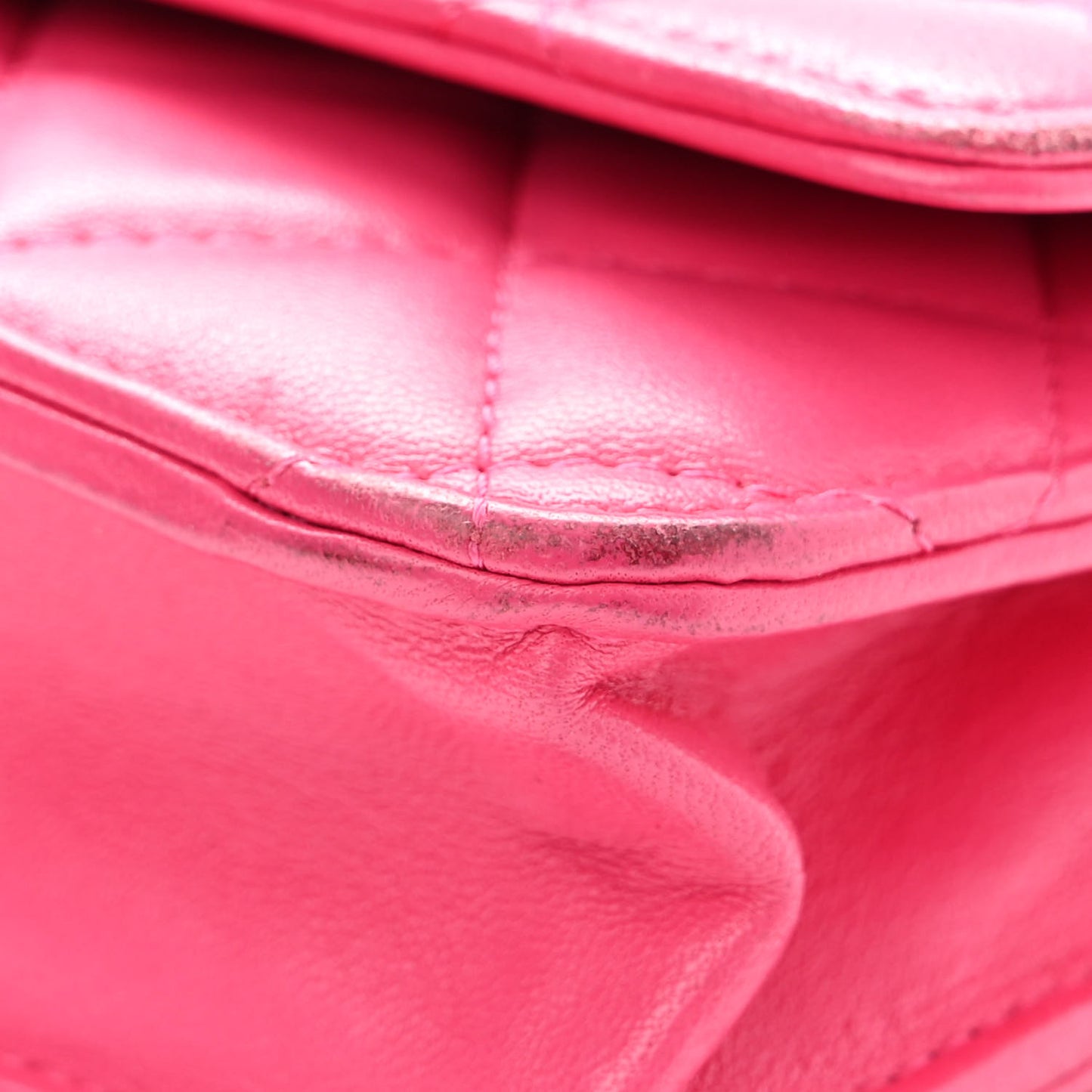 Lambskin Quilted Wallet On Chain WOC Dark Pink