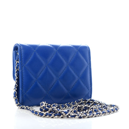 Chanel Lambskin Quilted Flap Card Holder On Chain Blue 3 of 8