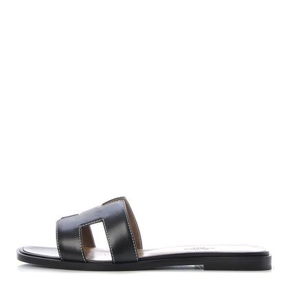 Hermes Box Calfskin Oran Sandals 37 Black 1 of 17
