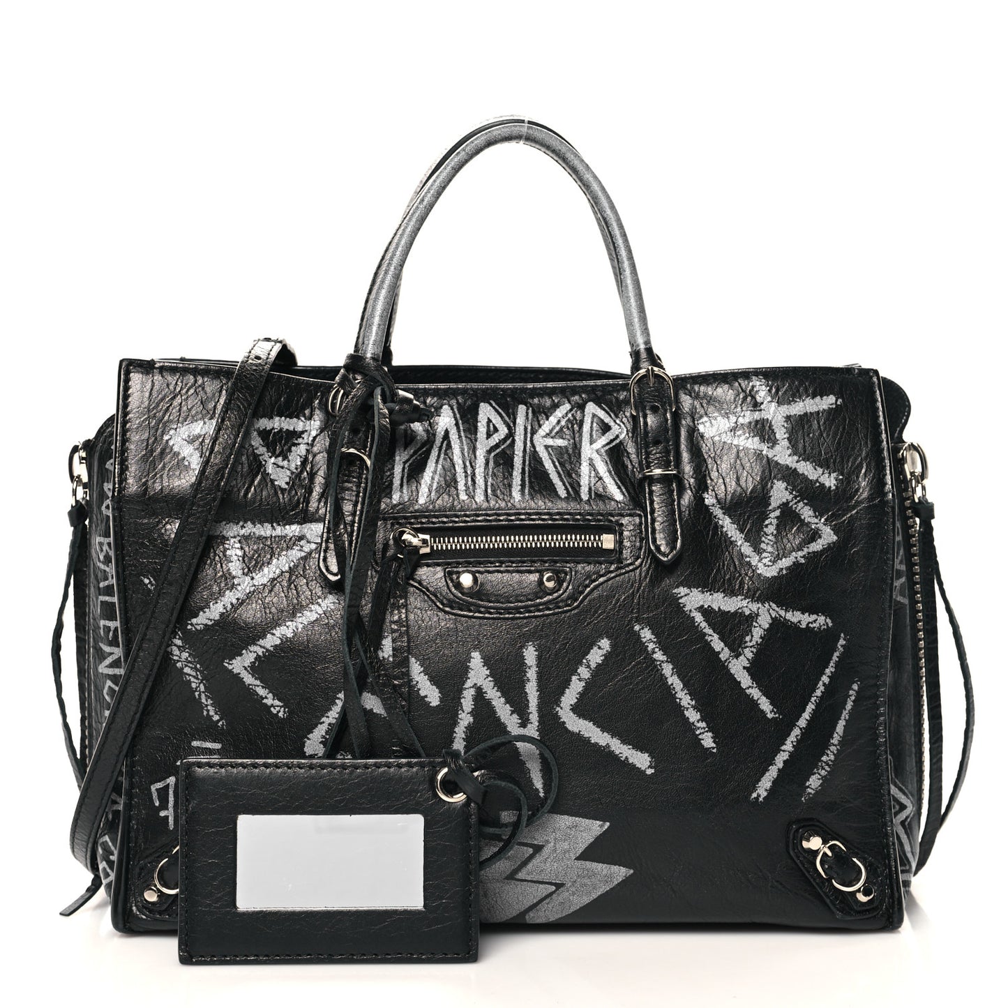 Agneau Graffiti Papier A6 Zip Around Tote Black White