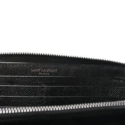 Saint Laurent Grain De Poudre Matelasse Chevron Monogram Monochrome Zip Around Wallet Black 6 of 6