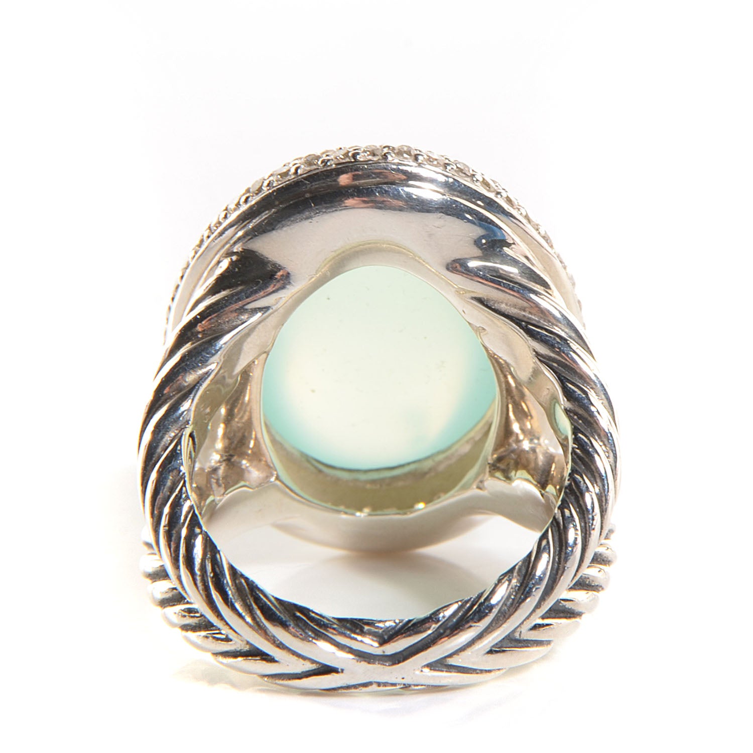 David Yurman Sterling Silver Diamond Aqua Chalcedony Signature Oval Ring 5.5 3 of 5