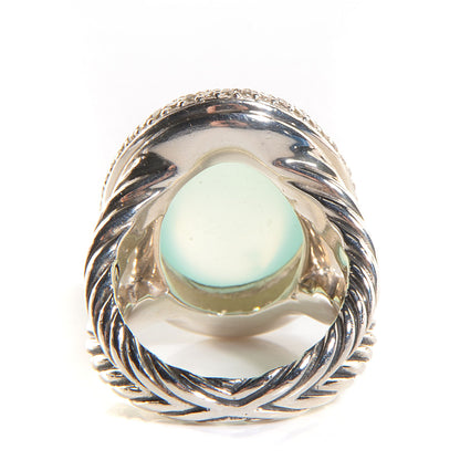 David Yurman Sterling Silver Diamond Aqua Chalcedony Signature Oval Ring 5.5 3 of 5