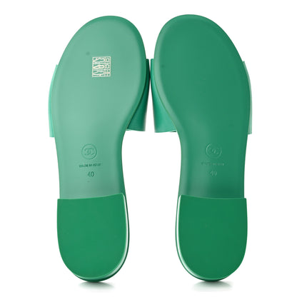 Chanel Calfskin Patent Calfskin Logo Mules 40 Green White 5 of 11