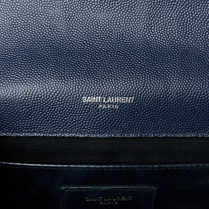 Saint Laurent Grain De Poudre Textured Mixed Matelasse Triquilt Medium Monogram Satchel Deep Marine 6 of 11