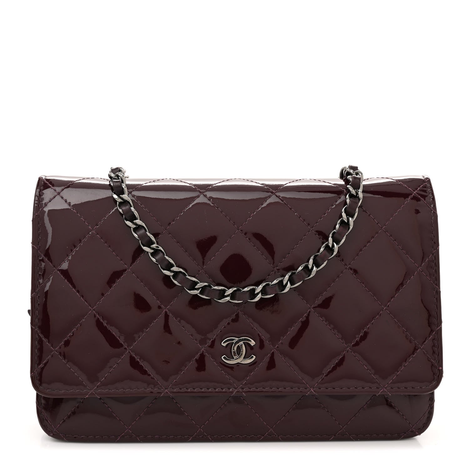 Chanel Patent Quilted Wallet On Chain WOC Purple 1 of 12