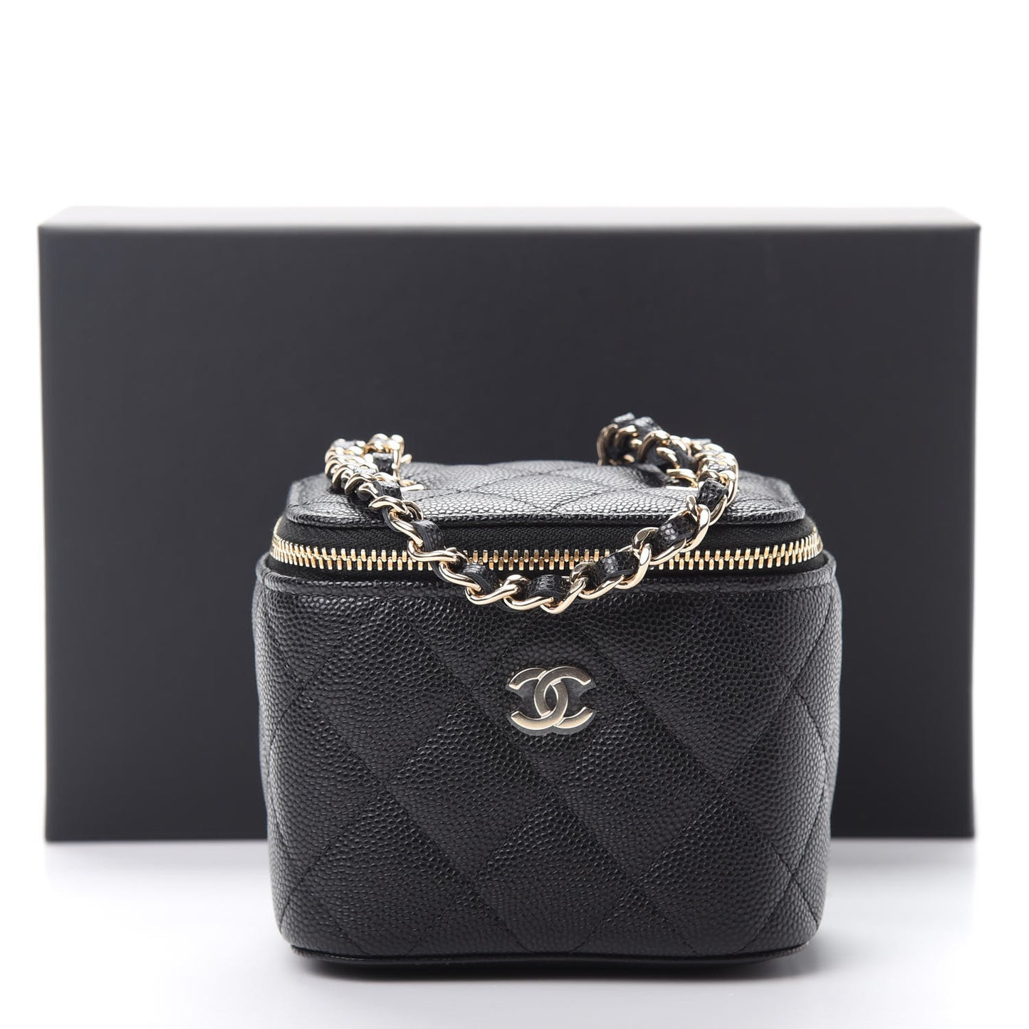 Caviar Quilted Mini Vanity Case With Chain Black