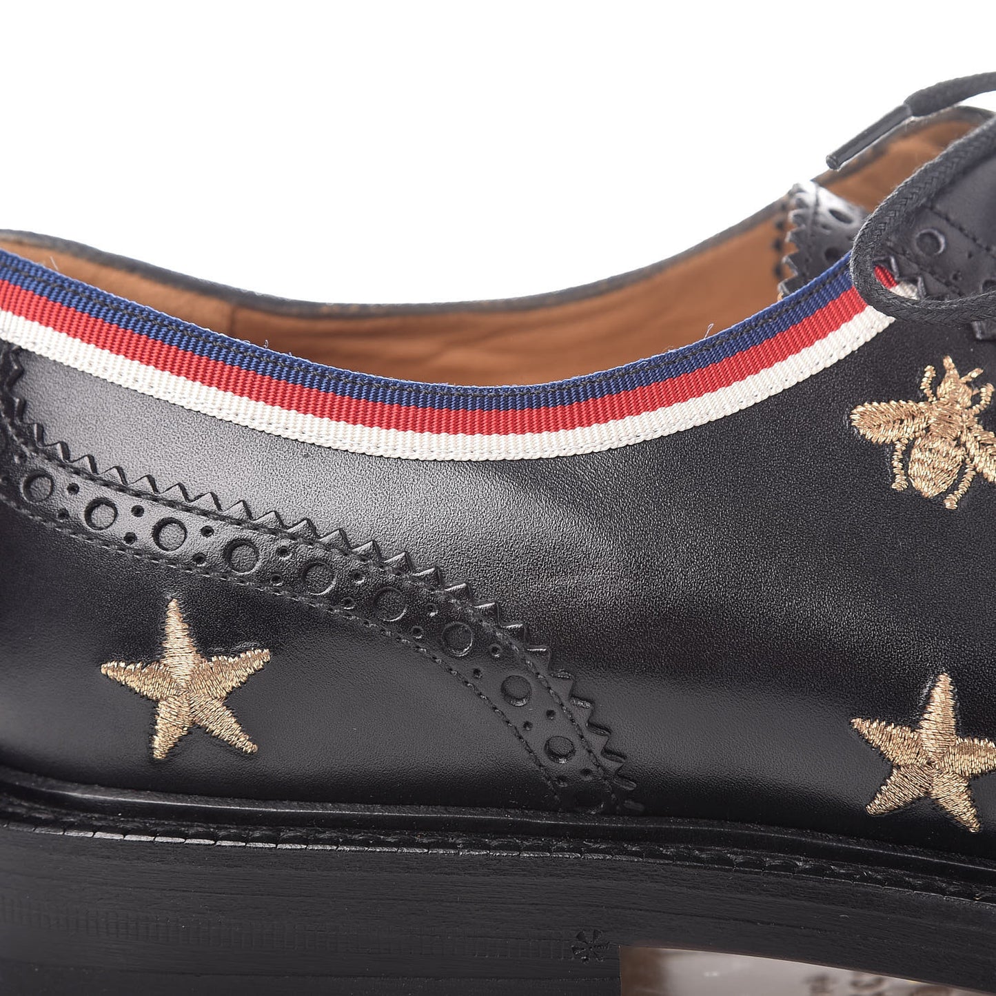 Calfskin Bee Star Embroidered Mens Captoe Derby Loafers 9 Black