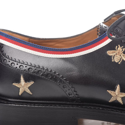 Gucci Calfskin Bee Star Embroidered Mens Captoe Derby Loafers 9 Black 10 of 11