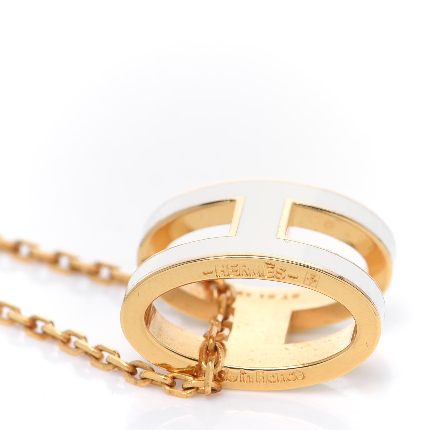 Hermes Lacquered Gold Pop H Pendant Necklace White 4 of 5