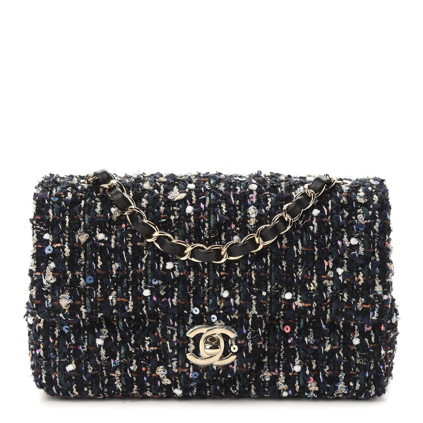 Glittered Tweed Quilted Mini Rectangular Flap Navy Blue Mulitcolor