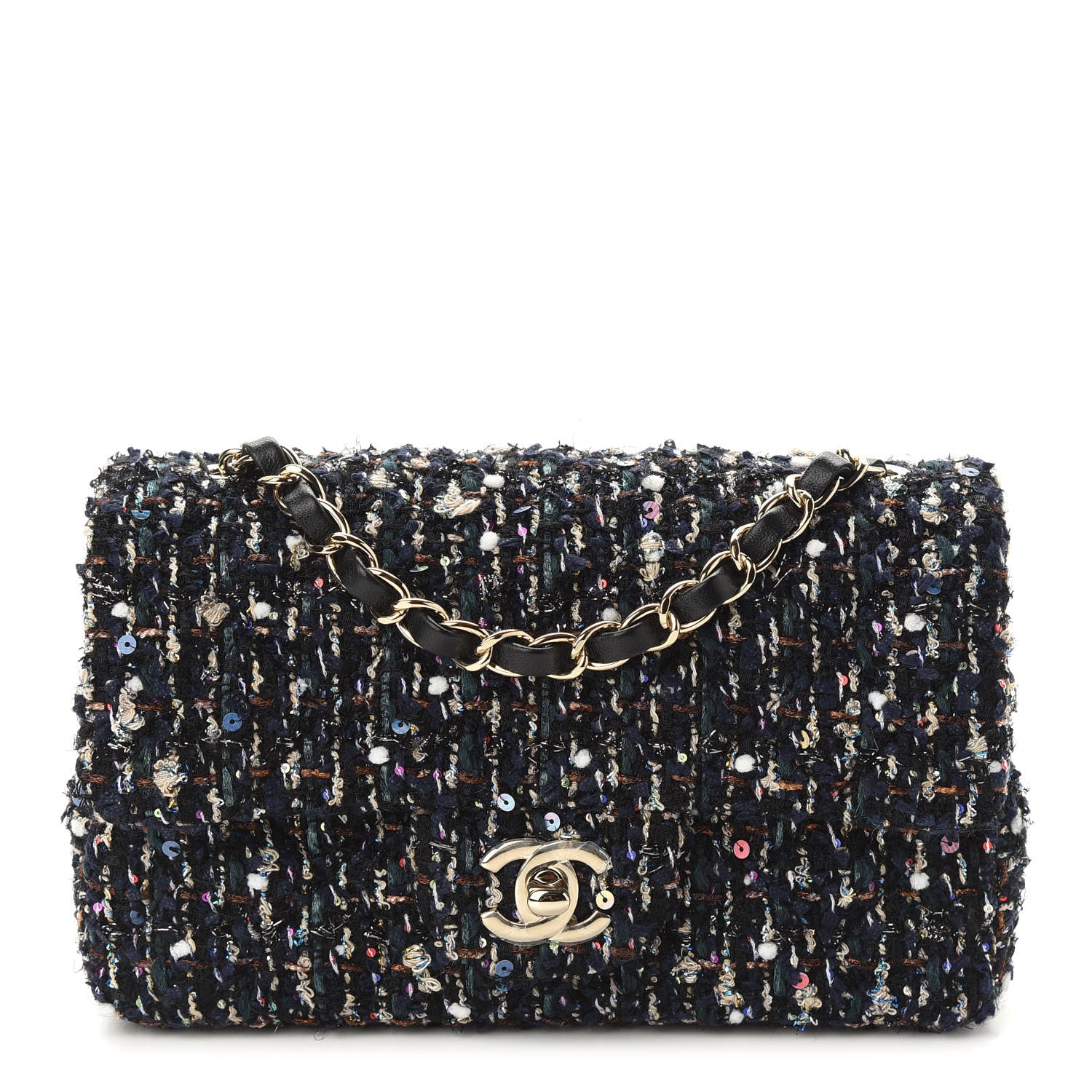 Chanel Glittered Tweed Quilted Mini Rectangular Flap Navy Blue Mulitcolor 1 of 9
