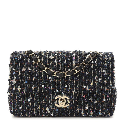 Chanel Glittered Tweed Quilted Mini Rectangular Flap Navy Blue Mulitcolor 1 of 9