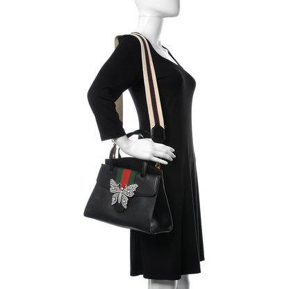 Gucci Grained Calfskin Web Crystal Butterfly Stripe Medium Totem Top Handle Bag Black 2 of 13