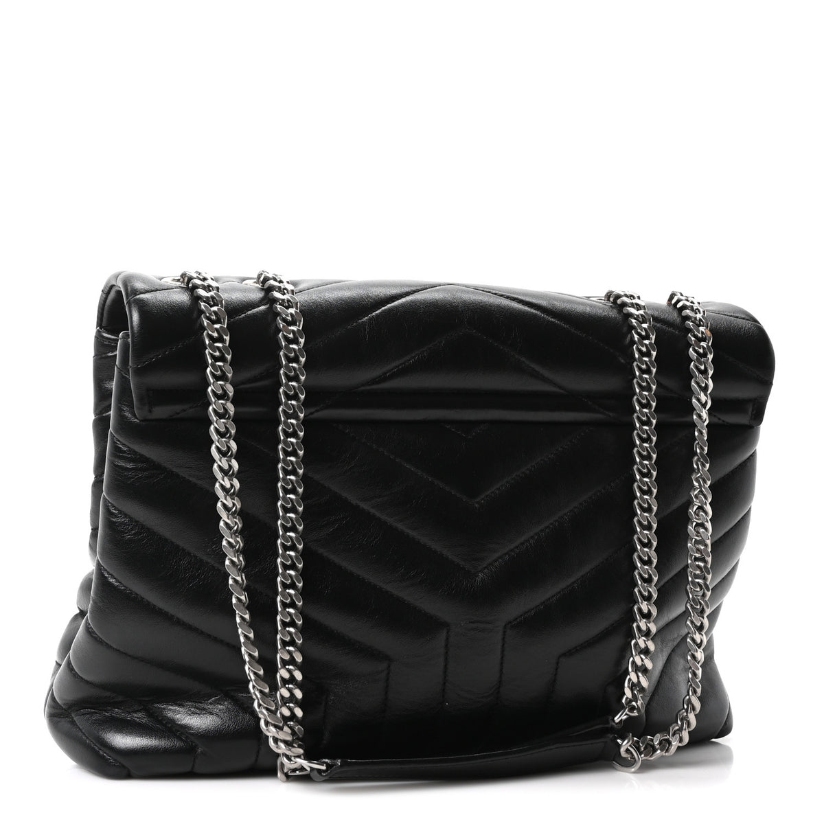 Calfskin Y Quilted Monogram Medium Loulou Chain Satchel Black