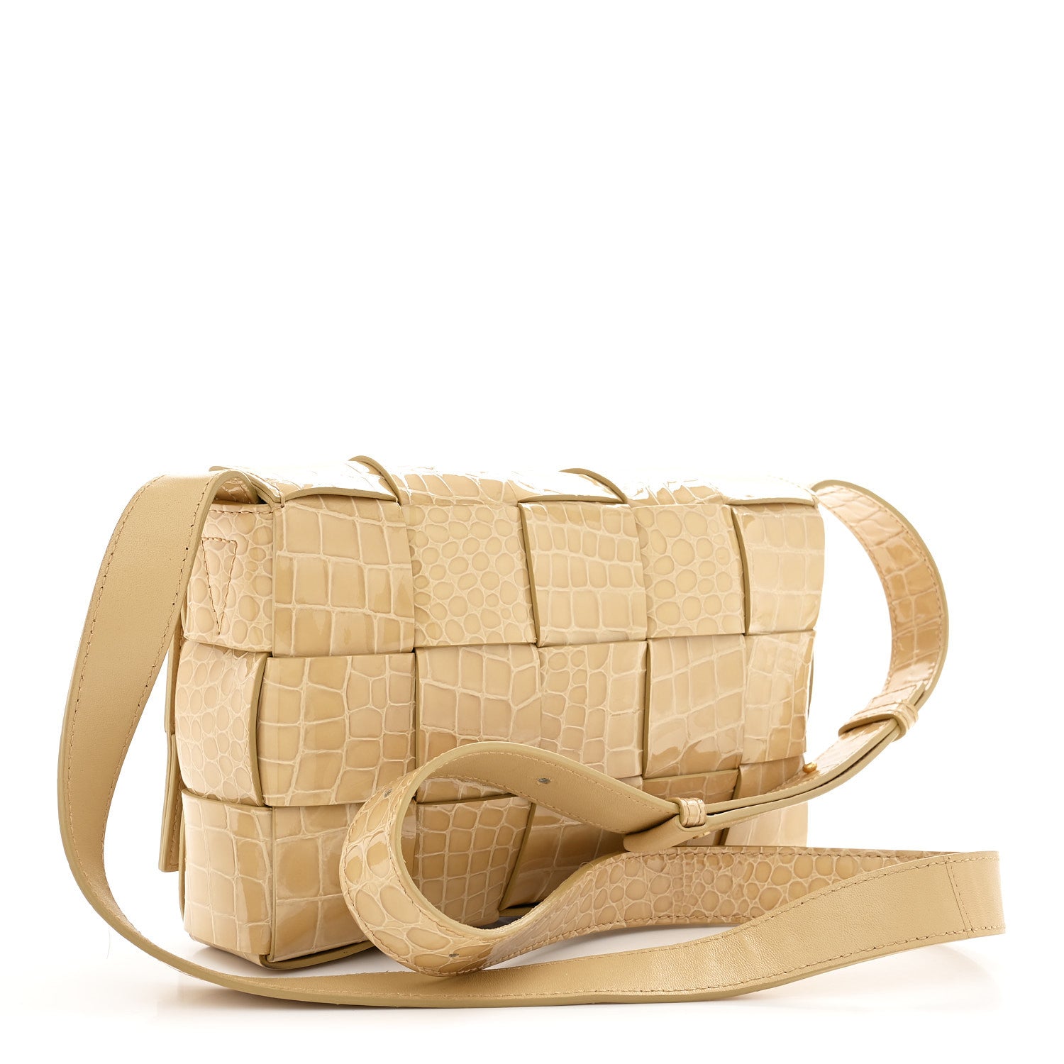 Bottega Veneta Gloss Calfskin Croc Embossed Intreccio Cassette