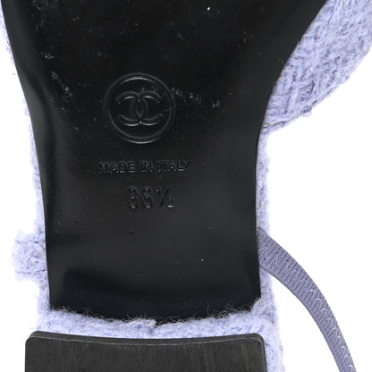 Chanel Iridescent Wool Tweed Patent Cap Toe CC Slingback Flats 36.5 Light Purple Silver Black 7 of 10