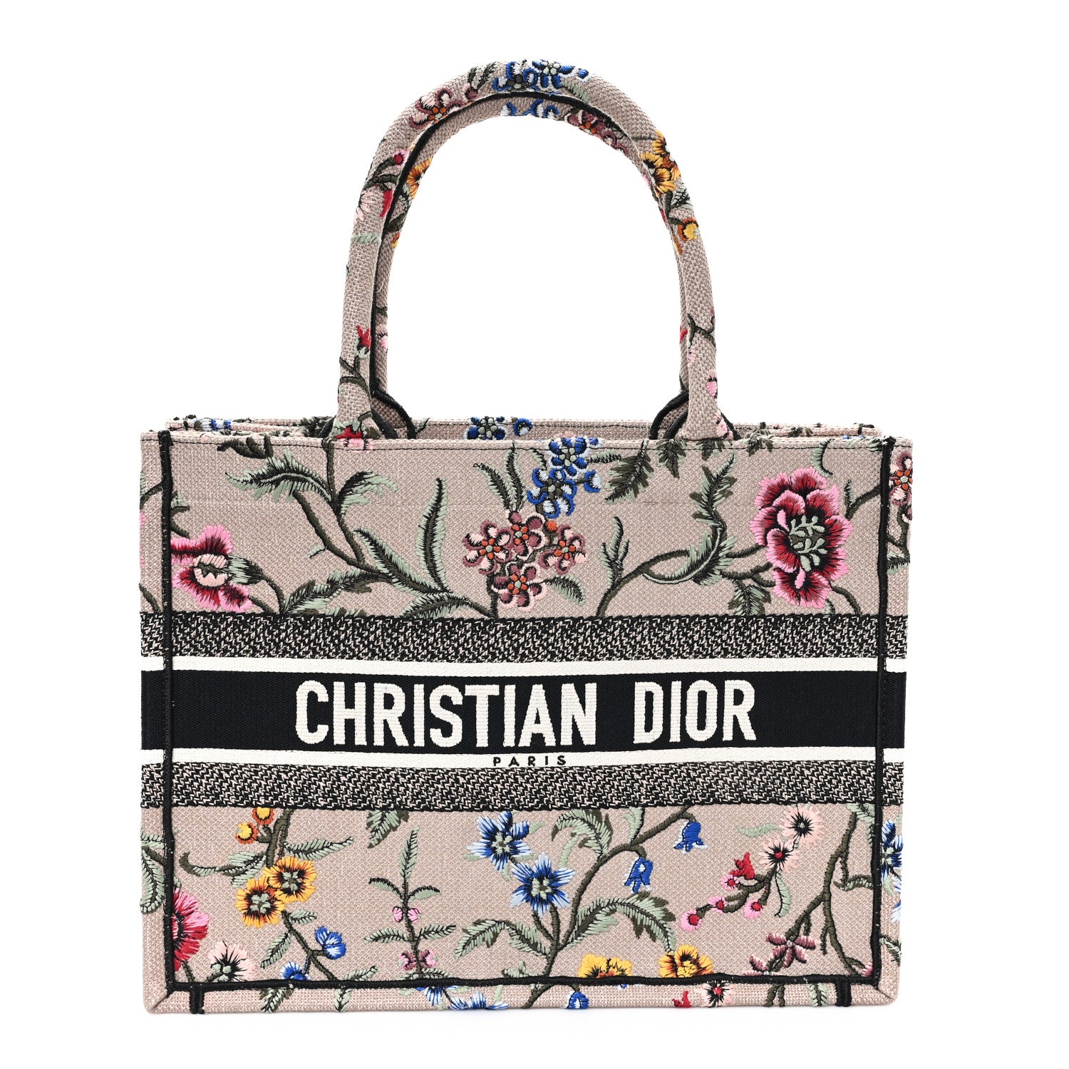 Christian Dior Canvas Embroidered Petites Fleurs Medium Book Tote Rose Multicolor 1 of 12