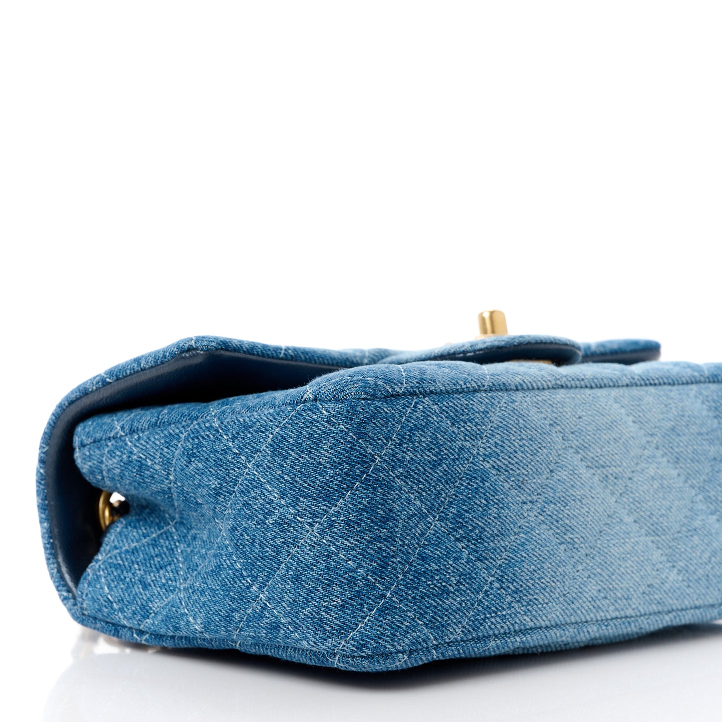 Washed Denim Quilted Mini Rectangular Flap Blue