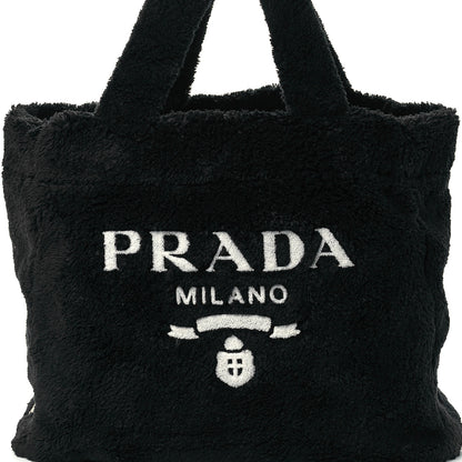 Prada Terry Cloth Tote Bag Black White 9 of 11