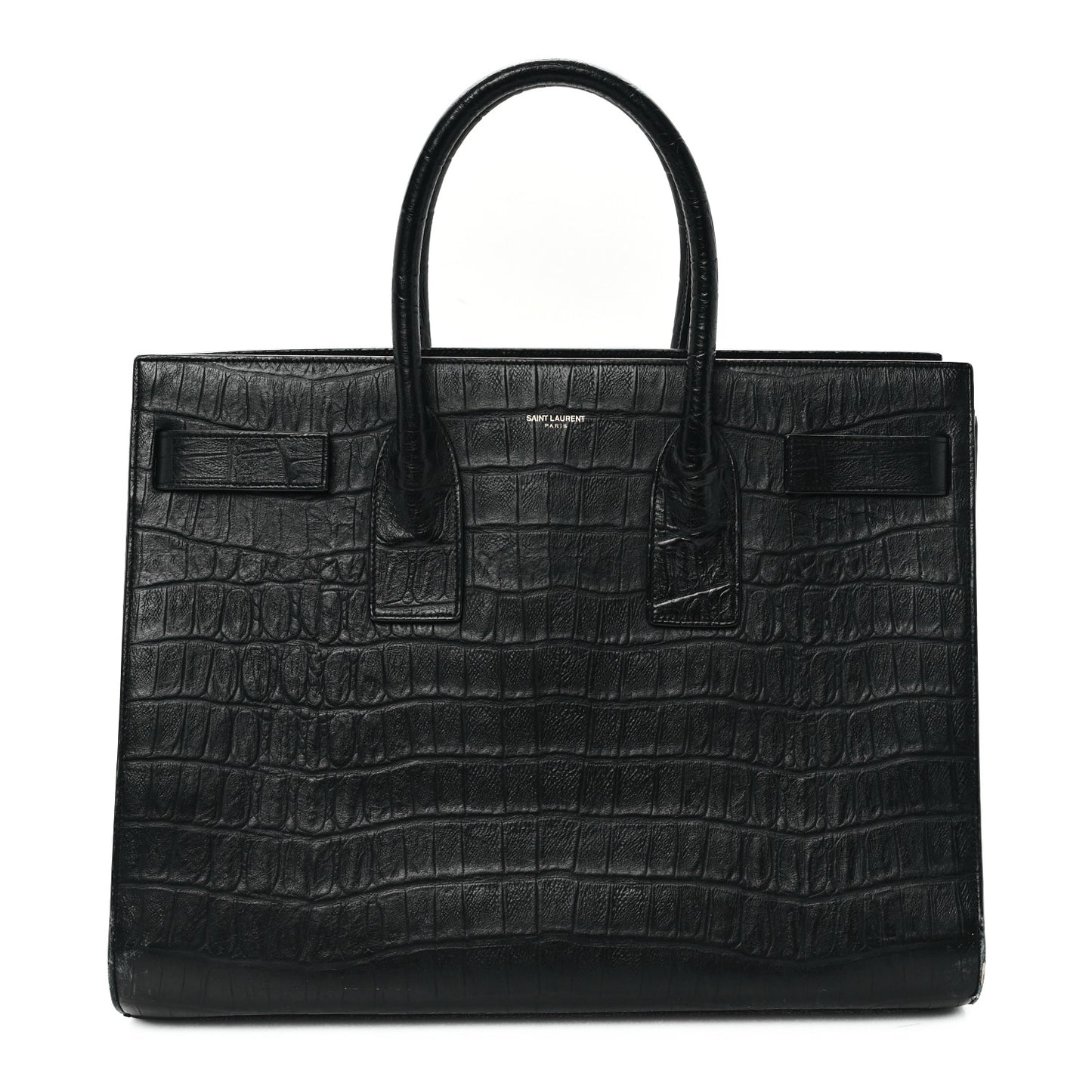 Calfskin Crocodile Embossed Large Sac De Jour Carryall Black