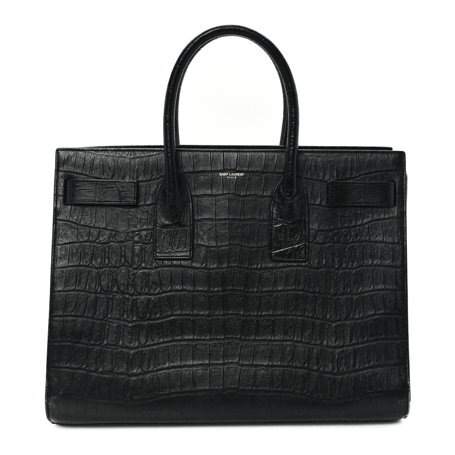 Saint Laurent Calfskin Crocodile Embossed Large Sac De Jour Carryall Black 1 of 13