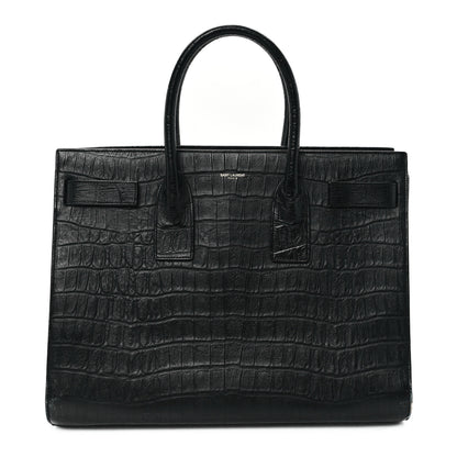 Saint Laurent Calfskin Crocodile Embossed Large Sac De Jour Carryall Black 1 of 13