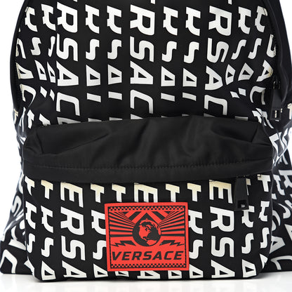 Versace Nylon Logo Print Backpack Black White 8 of 9
