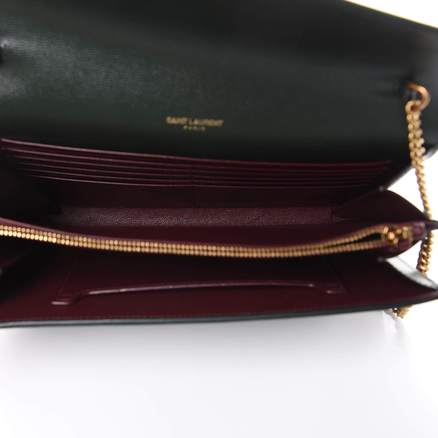 Saint Laurent Grain De Poudre Monogram Cassandra Chain Wallet Vert Fonce 7 of 9