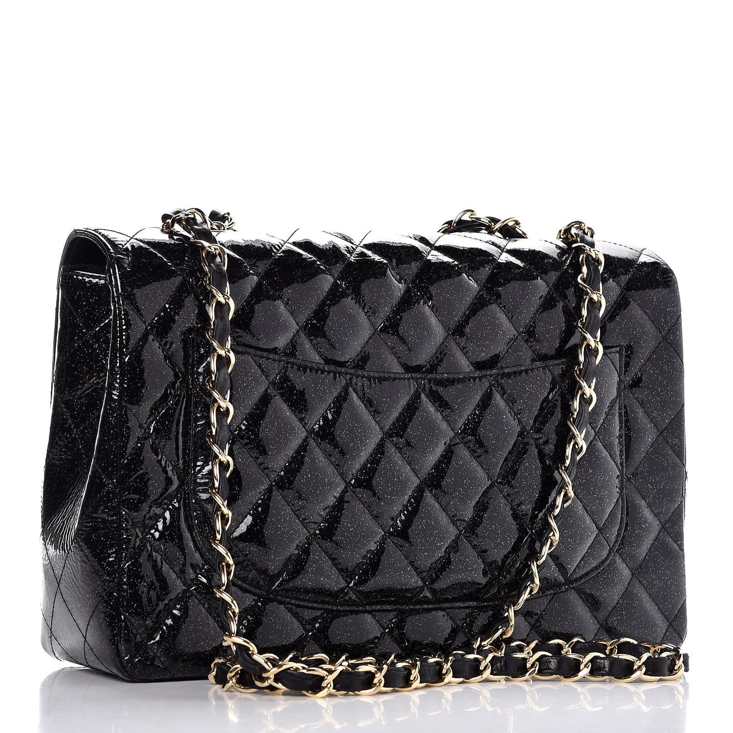 Patent Quilted Sparkle Glitter Jumbo Single Flap Black