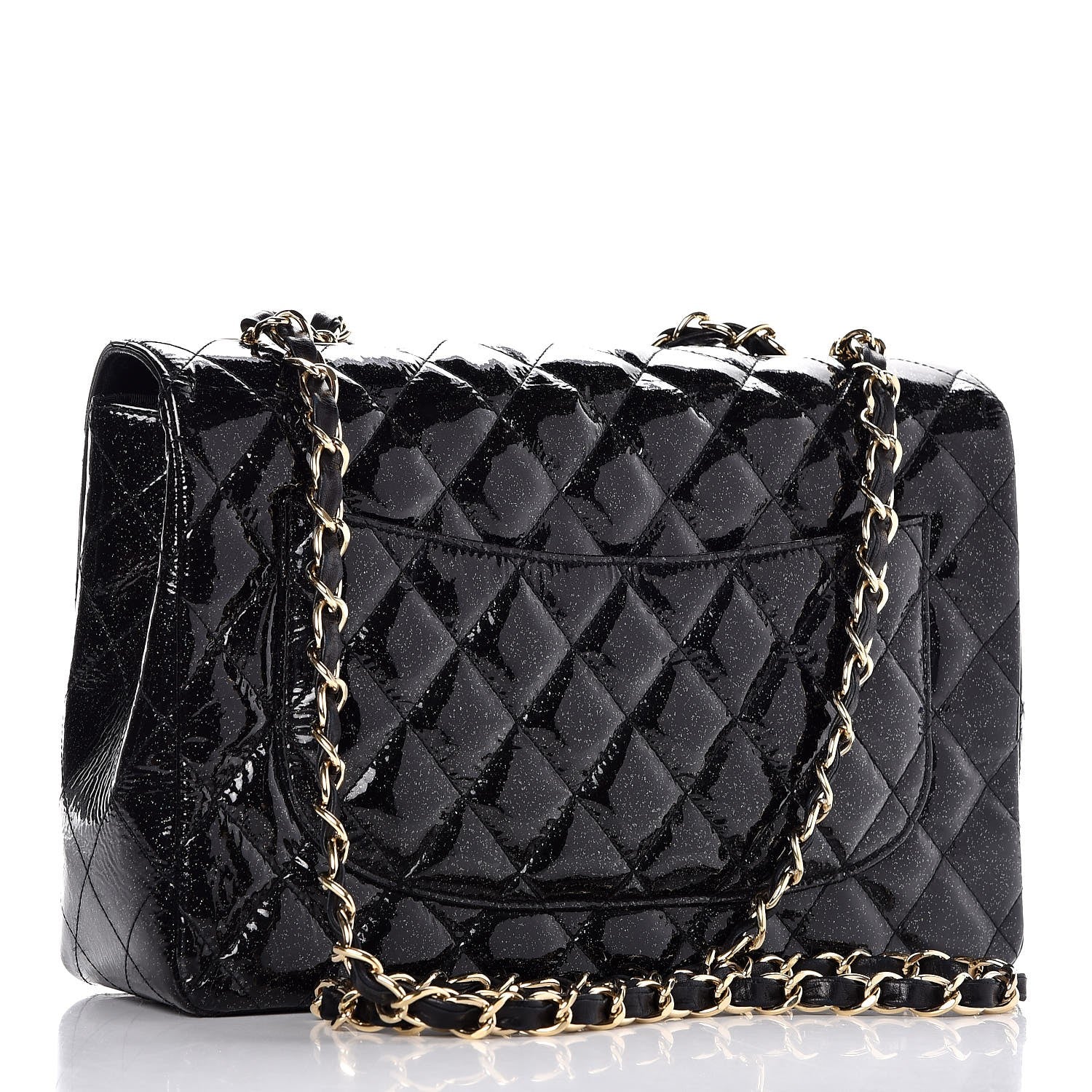 Chanel Patent Quilted Sparkle Glitter Jumbo Single Flap Black 4 of 10