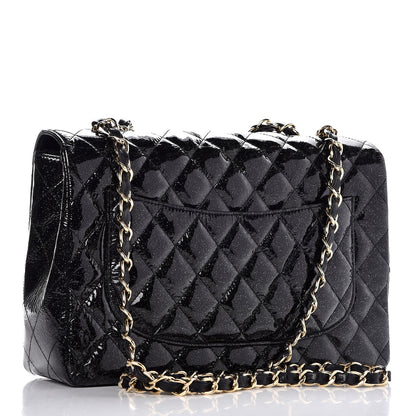 Chanel Patent Quilted Sparkle Glitter Jumbo Single Flap Black 4 of 10