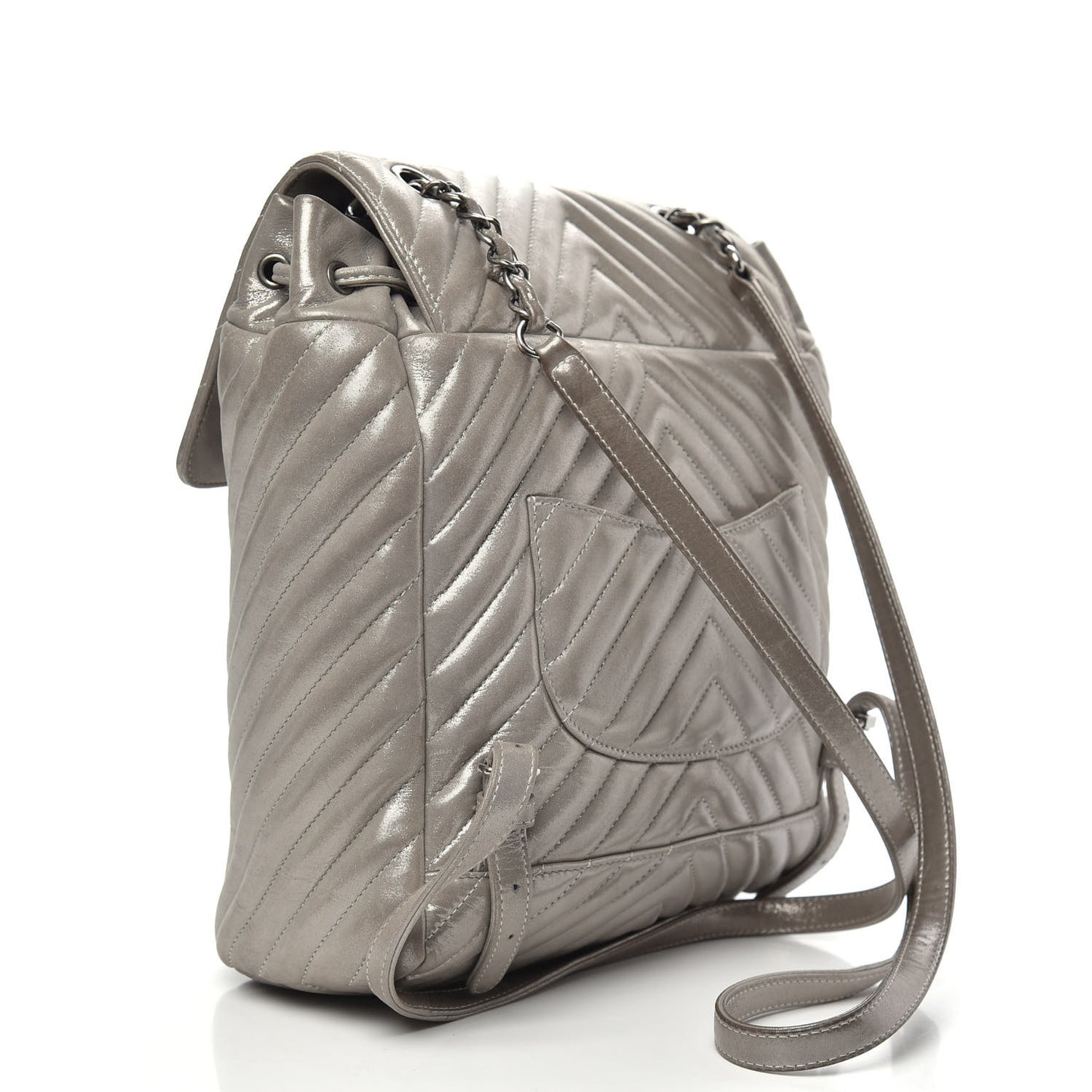 Metallic Calfskin Chevron Quilted Urban Spirit Backpack Silver