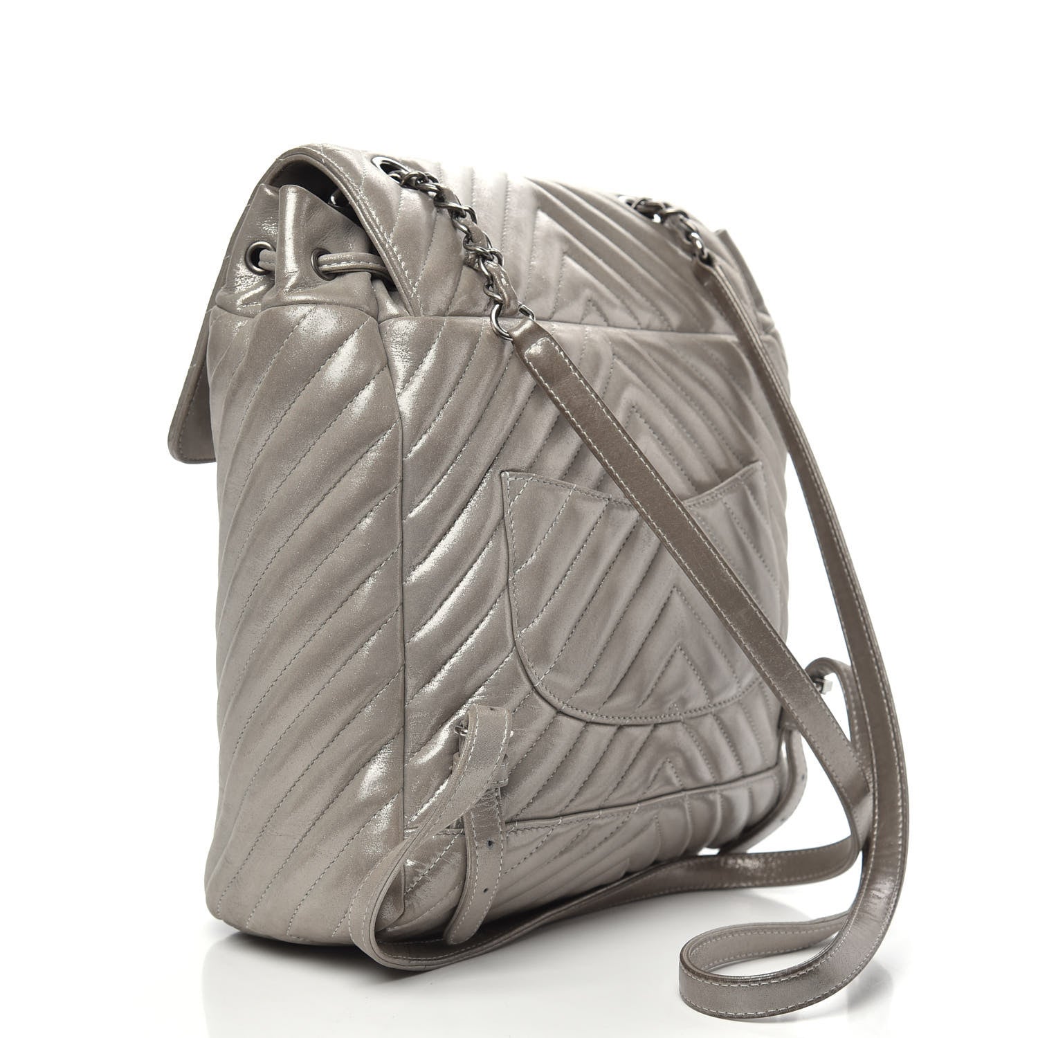 Chanel Metallic Calfskin Chevron Quilted Urban Spirit Backpack Silver 2 of 14