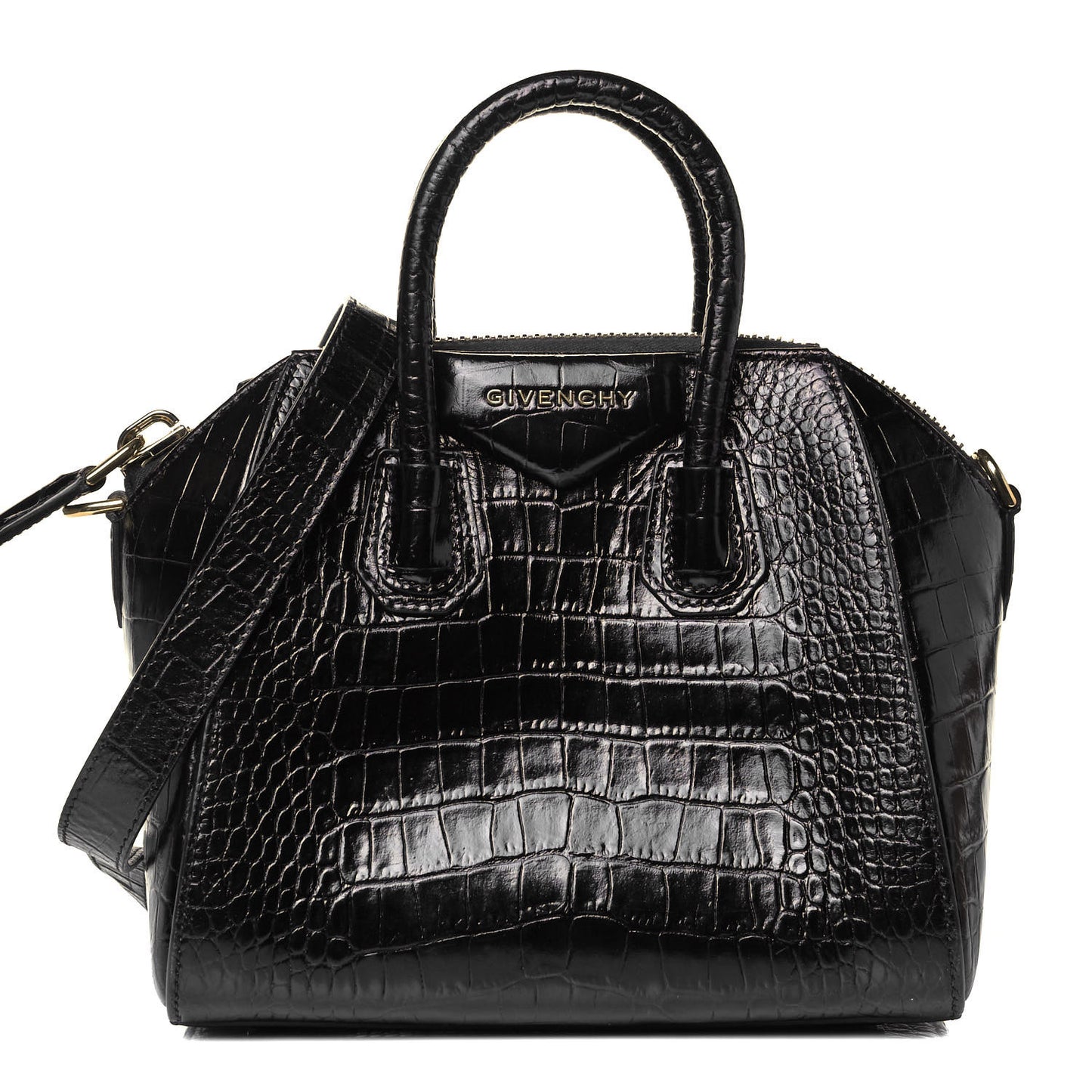 Calfskin Crocodile Embossed Mini Antigona Black