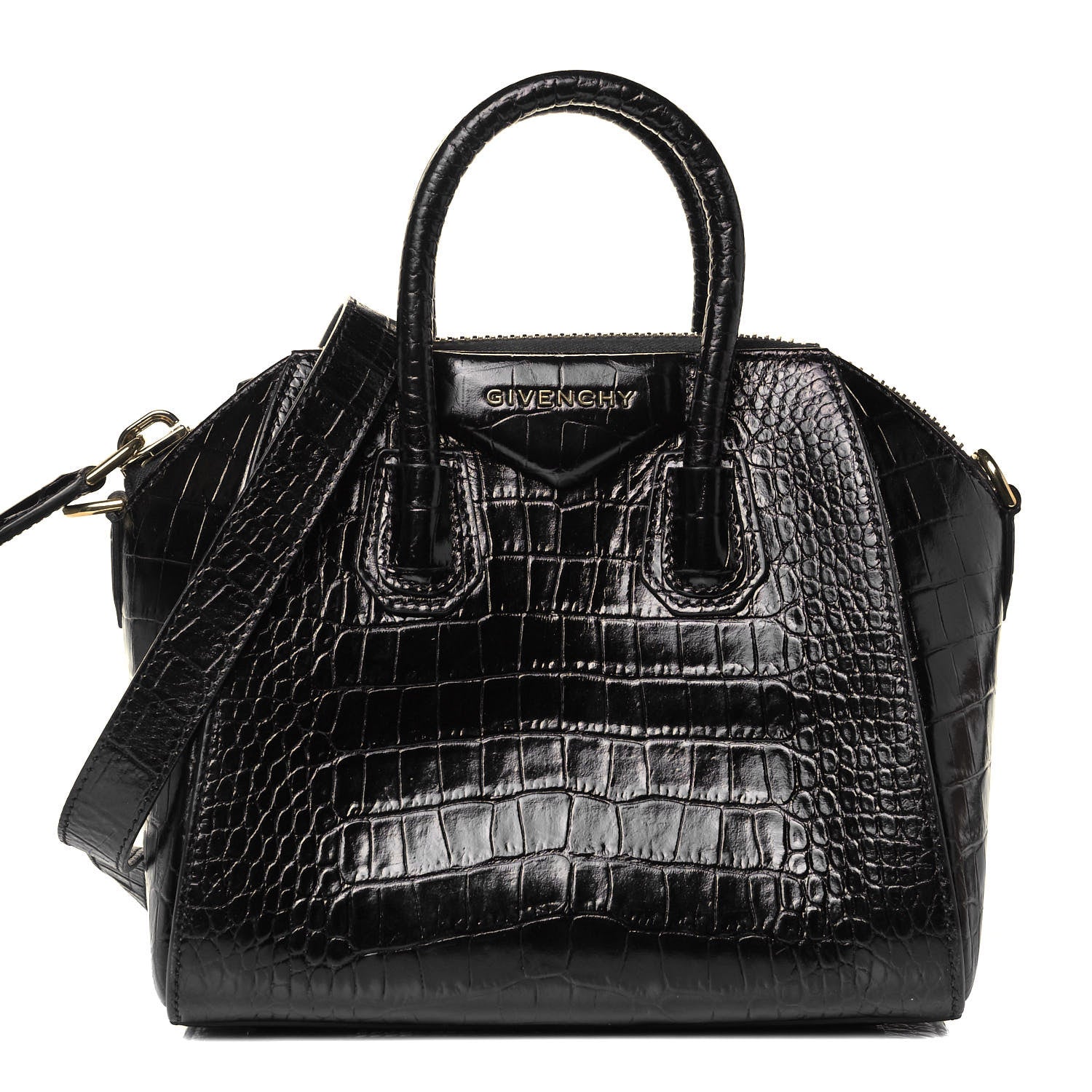 Givenchy Calfskin Crocodile Embossed Mini Antigona Black 1 of 8