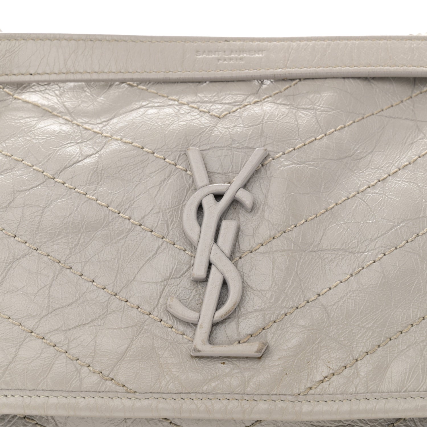 Saint Laurent Crinkled Calfskin Matelasse Monogram Medium Niki Chain Satchel Granite 8 of 14