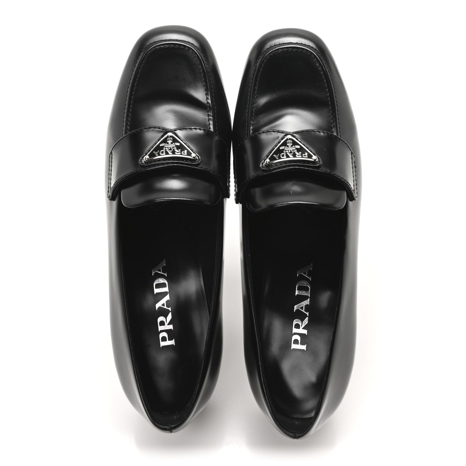 Prada Brushed Calfskin Metal Triangle Logo 20mm Loafers 36.5 Black 5 of 9