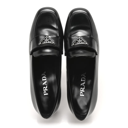Prada Brushed Calfskin Metal Triangle Logo 20mm Loafers 36.5 Black 5 of 9