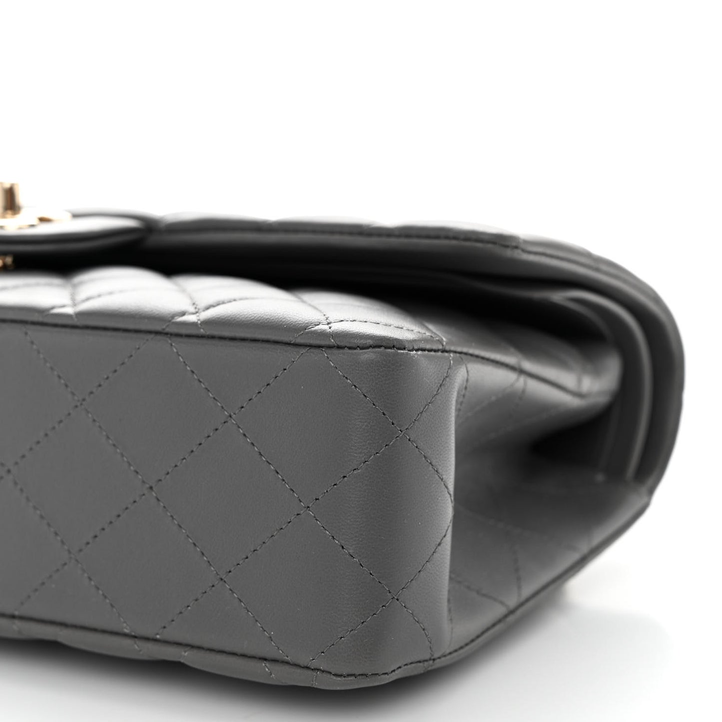 Lambskin Quilted Medium Double Flap Dark Grey