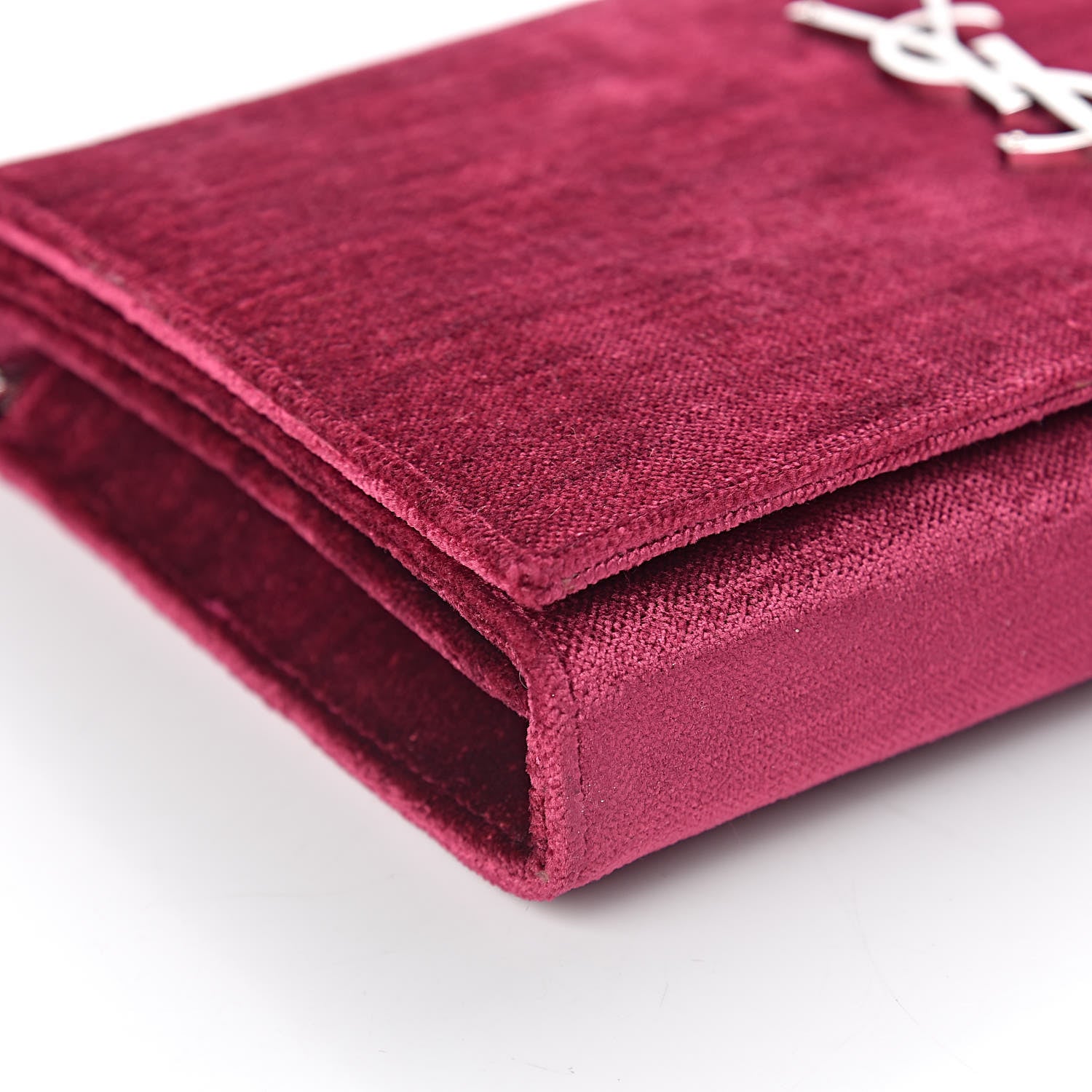 Saint Laurent Textured Velour Monogram Chain Wallet Rose Wine 9 of 11